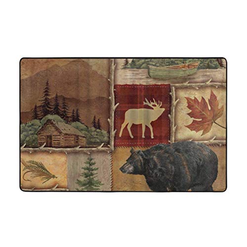 Rustic Lodge Bear Moose Modern Casual Area Rugs for Living Room Bedroom Carpet Thick Soft Large Flannel Mats Easy to Clean Stain 60 X 39 Inch