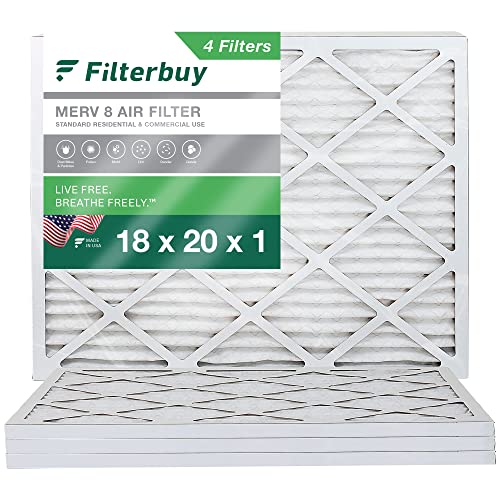 Filterbuy 18x20x1 Air Filter MERV 8 Dust Defense (4-Pack), Pleated HVAC AC Furnace Air Filters Replacement (Actual Size: 17.50 x 19.50 x 0.75 Inches)