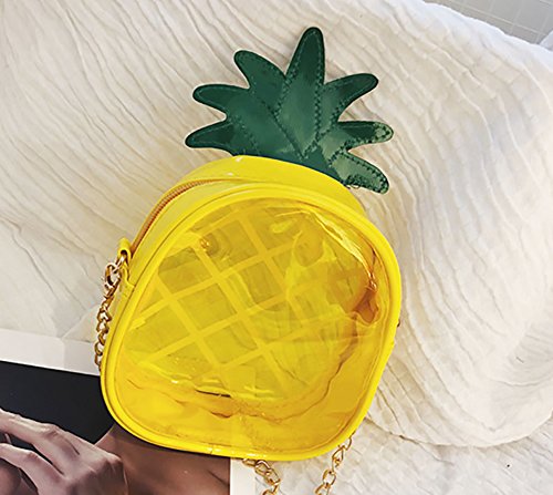 QZUnique Fruit Shape Handbag PU Crossbody Shoulder Bag Adjustable Strap Clutch Jelly Purse Pineapple