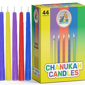 Ner Mitzvah Colorful Chanukah Candles 1-Pack - Standard Size Fits Most Menorahs - Premium Quality Wax - Assorted Colors - Bulk Pack for All 8 Nights of Hanukkah