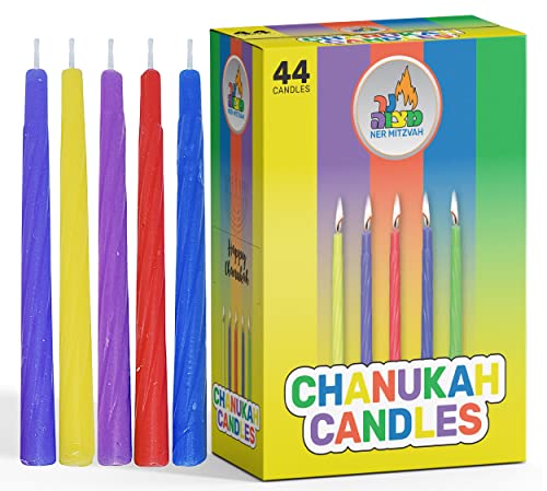 Ner Mitzvah Colorful Chanukah Candles 1-Pack - Standard Size Fits Most Menorahs - Premium Quality Wax - Assorted Colors - Bulk Pack for All 8 Nights of Hanukkah