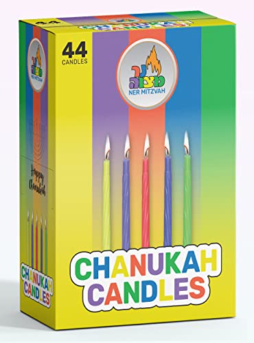 Ner Mitzvah Colorful Chanukah Candles 1-Pack - Standard Size Fits Most Menorahs - Premium Quality Wax - Assorted Colors - Bulk Pack for All 8 Nights of Hanukkah