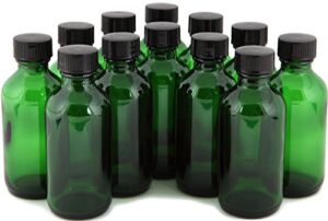 vivaplex, 12, green, 2 oz glass bottles, with lids