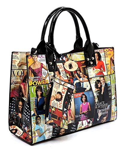 Glossy Magazine Cover Collage 3-in-1 Shoulder Bag Hobo Michelle Obama Handbag (3-Mulit)
