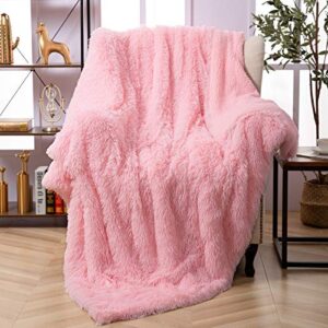 faux fur throw blanket, super soft lightweight shaggy fuzzy blanket warm cozy plush fluffy decorative blanket for couch,bed, chair(50″x60″, pink)