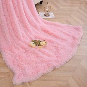 Faux Fur Throw Blanket, Super Soft Lightweight Shaggy Fuzzy Blanket Warm Cozy Plush Fluffy Decorative Blanket for Couch,Bed, Chair(50"x60", Pink)