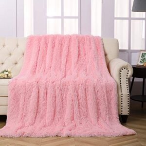 Faux Fur Throw Blanket, Super Soft Lightweight Shaggy Fuzzy Blanket Warm Cozy Plush Fluffy Decorative Blanket for Couch,Bed, Chair(50"x60", Pink)