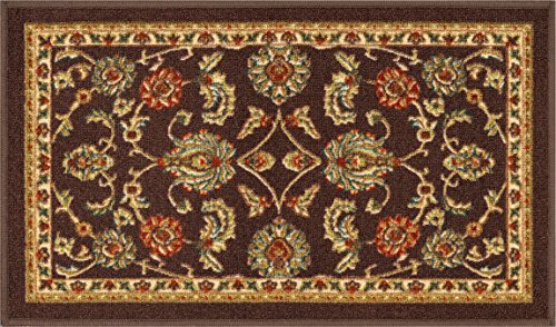 Well Woven Non-Slip Rubber Back 18" x 31" Doormat Rug Timeless Oriental Brown Traditional Classic Sarouk Thin Pile Machine Washable Indoor Outdoor Kitchen Hallway Entry