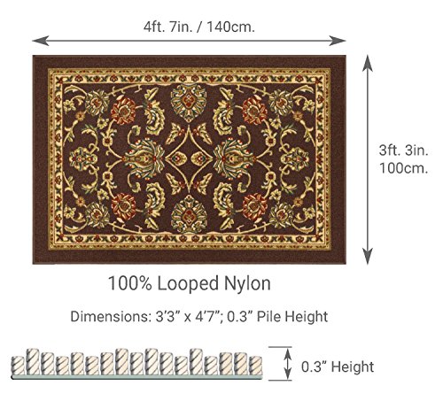 Well Woven Non-Slip Rubber Back 18" x 31" Doormat Rug Timeless Oriental Brown Traditional Classic Sarouk Thin Pile Machine Washable Indoor Outdoor Kitchen Hallway Entry