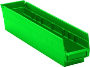 quantum storage systems qsb103gn 20-pack 4″ hanging plastic shelf bin storage containers, 17-7/8″ x 4-1/8″ x 4″ , green