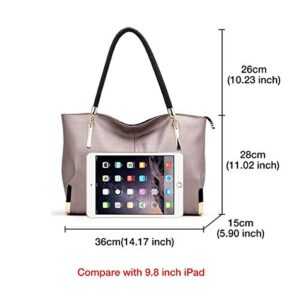 FOXER Large Leather Tote Handbags for Women, Split Cowhide Zipper Closure Ladies Top-handle Bags Womens Large Shoulder Purses and Handbags Women's Fashion Pocketbooks with Woven Handle(Rose Gold)