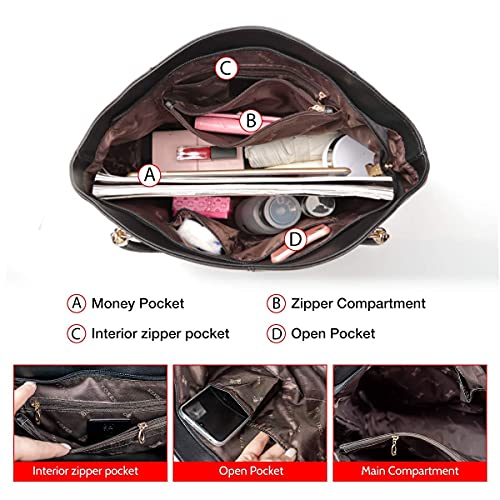 FOXER Large Leather Tote Handbags for Women, Split Cowhide Zipper Closure Ladies Top-handle Bags Womens Large Shoulder Purses and Handbags Women's Fashion Pocketbooks with Woven Handle(Rose Gold)