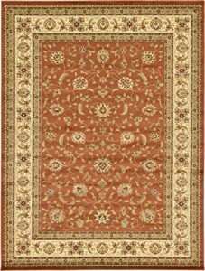 unique loom voyage collection traditional oriental classic intricate design area rug, 9 ft 0 in x 12 ft 0 in, terracotta/ivory