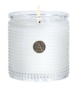 aromatique white teak moss textured glass scented jar candle