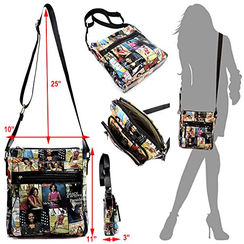 Amy & Joey Glossy magazine cover collage large crossbody bag purse Michelle Obama bags (GREY/BLACK)