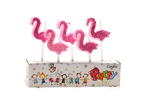 Birthday Candles - 1st Birthday Candle - Flamingo Candles - 5th Birthday Candles -Pink Flamingo Candles - Wedding Love Candles for Cake (Flamingo/Pink Glitter)