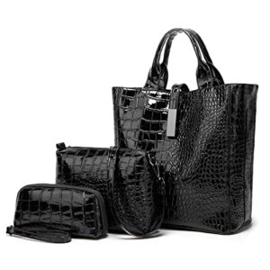 younxsl women fashion handbags wallet tote bag shoulder bag top handle satchel purse set 3pcs black