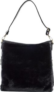 sourpuss brand – black faux fur sure – hobo purse, 14″ x 14″ x 4″