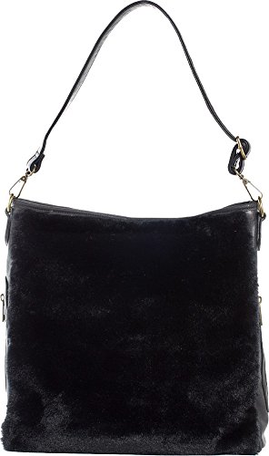 Sourpuss Brand - Black Faux Fur Sure - Hobo Purse, 14" x 14" x 4"