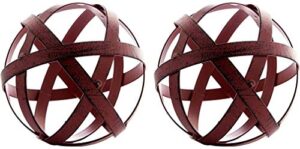 everydecor decorative sphere set of 2 – distressed red metal bands sculpture – modern home decor accents – tabletop decorations for living room, kitchen, bedroom – centerpiece for side coffee tables