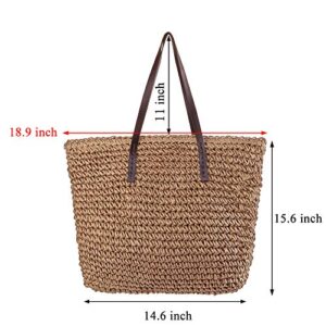 Ayliss Women Straw Woven Tote Large Beach Handmade Weaving Shoulder Bag Purse Straw Handbag (Square Khaki #2)