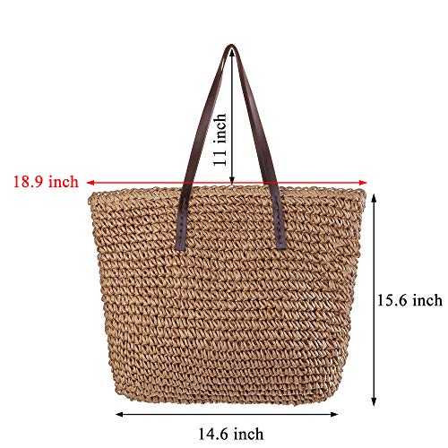 Ayliss Women Straw Woven Tote Large Beach Handmade Weaving Shoulder Bag Purse Straw Handbag (Square Khaki #2)