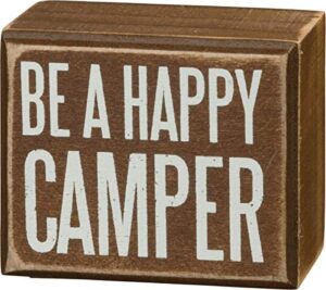 primitives by kathy rustic brown box sign, 3″ x 2.5″, happy camper