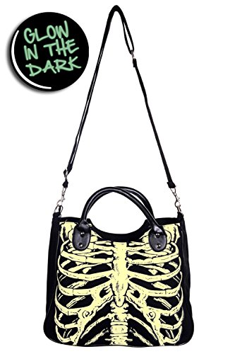 Lost Queen Goth Ribcage Skeleton Glow in the Dark Shoulder Bag