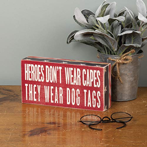 Primitives by Kathy 21477 Patriotic Box Sign, 4 x 8, Heroes Wear Dog Tags