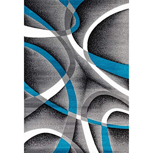 Persian Area Rugs 2305 Turquoise White 6 x 9 Modern Abstract Area Rug Carpet