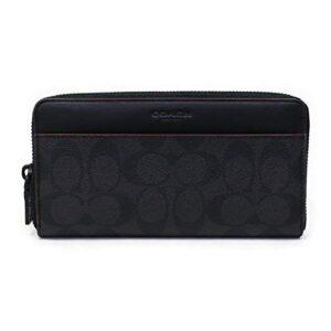 coach accordion signature zip round canvas wallet (black/oxblood)