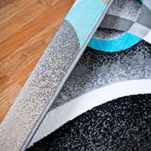 Persian Rugs 2305 Turquoise White Swirlss 2'2 x 7'4 Runner Modern Abstract Area Rug Carpet