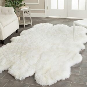safavieh sheep skin collection 4′ x 6′ natural / white shs211a handmade rustic glam genuine pelt 3.4-inch extra thick area rug