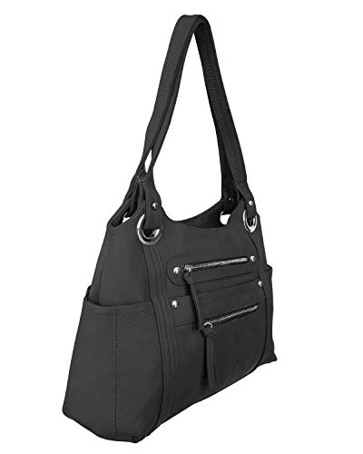 Roma Leathers Leather Locking Concealment Purse - CCW Concealed Carry Gun Shoulder Bag (Black)