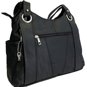 Roma Leathers Leather Locking Concealment Purse - CCW Concealed Carry Gun Shoulder Bag (Black)