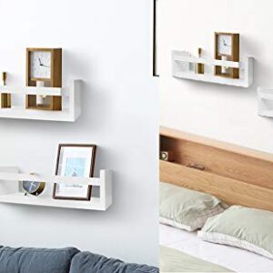 Foraineam Set of 2 Floating Shelves Wall Mounted Wood Storage Shelves Nursery Room White Wall Shelves