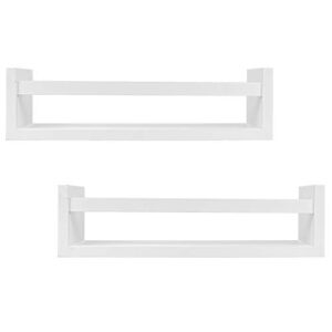 Foraineam Set of 2 Floating Shelves Wall Mounted Wood Storage Shelves Nursery Room White Wall Shelves