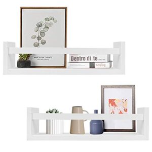 Foraineam Set of 2 Floating Shelves Wall Mounted Wood Storage Shelves Nursery Room White Wall Shelves