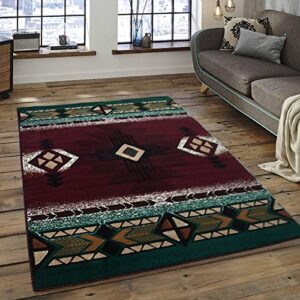 southwest native american area rug carpet burgundy red green (5 feet 2 inch x 7 feet)