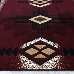 Southwest Native American Area Rug Carpet Burgundy Red Green (5 Feet 2 Inch X 7 Feet)