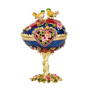 qifu hand painted enameled faberge egg style decorative hinged jewelry trinket box unique gift for home decor