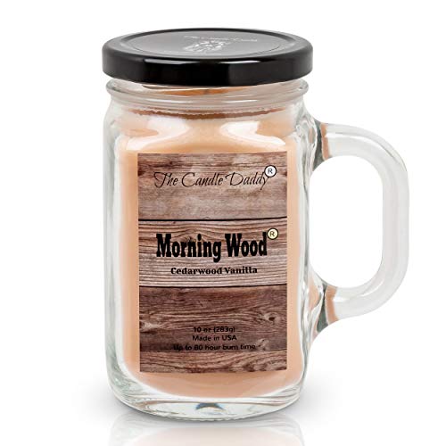 The Candle Daddy Morning Wood Cedarwood Vanilla Candle - Funny Candle Makes Great Gift for Him - Vanilla Scented Mason Jar Gag Candle - 10.5 oz, 80 Hour Burn Time, Poured in Small Batches in USA