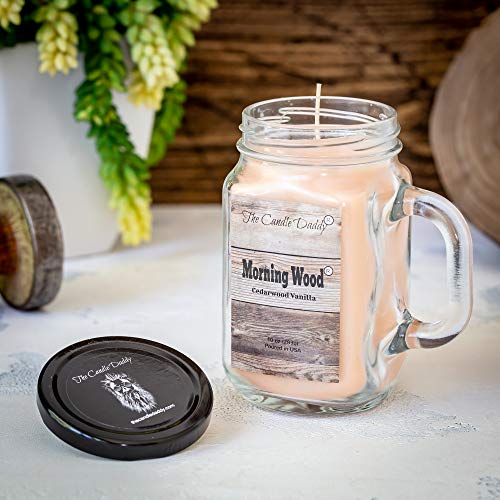 The Candle Daddy Morning Wood Cedarwood Vanilla Candle - Funny Candle Makes Great Gift for Him - Vanilla Scented Mason Jar Gag Candle - 10.5 oz, 80 Hour Burn Time, Poured in Small Batches in USA