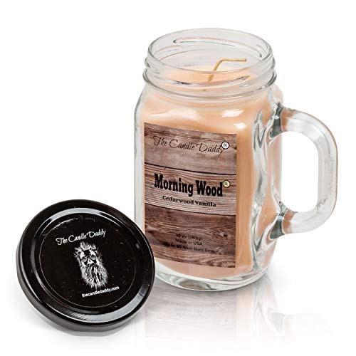 The Candle Daddy Morning Wood Cedarwood Vanilla Candle - Funny Candle Makes Great Gift for Him - Vanilla Scented Mason Jar Gag Candle - 10.5 oz, 80 Hour Burn Time, Poured in Small Batches in USA