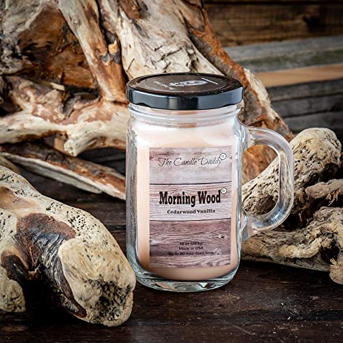 The Candle Daddy Morning Wood Cedarwood Vanilla Candle - Funny Candle Makes Great Gift for Him - Vanilla Scented Mason Jar Gag Candle - 10.5 oz, 80 Hour Burn Time, Poured in Small Batches in USA