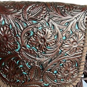 western floral tooled 100% leather fringe cross body purse (brown) Small