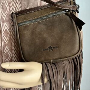 western floral tooled 100% leather fringe cross body purse (brown) Small