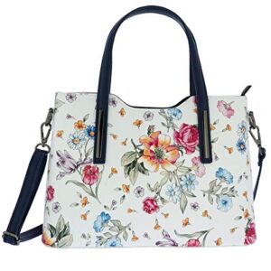 fioretta italian genuine leather flower pattern top dual handles tote shoulder crossbody handbag for women