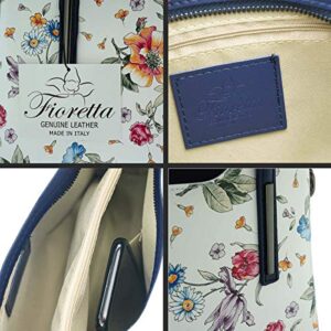 Fioretta Italian Genuine Leather Flower Pattern Top Dual Handles Tote Shoulder Crossbody Handbag For Women