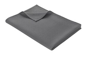 wohnwohl (grey throw blanket i 100% cotton i (60′ x 80′) lightweight waffle pique material i square airy sofa blanket i easy-care summer and fall blanket for every room i color: grey
